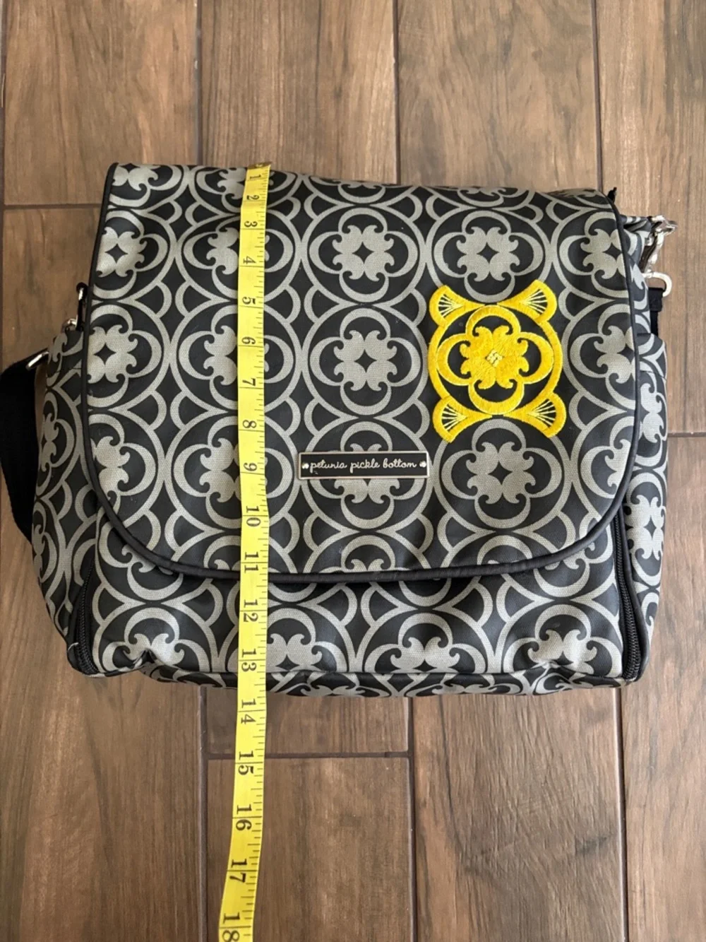 Petunia Pickle Bottom Black and Gray Messenger Bag with Yellow Detail